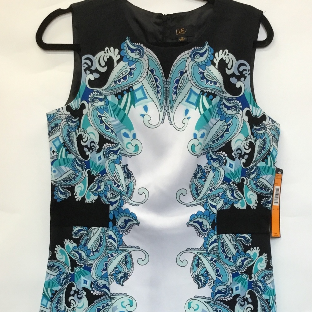 Paisley Blue & Black Sheath Dress Women’s 10 NWT